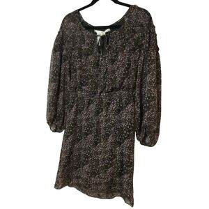 Max Studio Sheer Blouson Dress Tie Neck Long Sleeve Mini‎ Dress S (301)